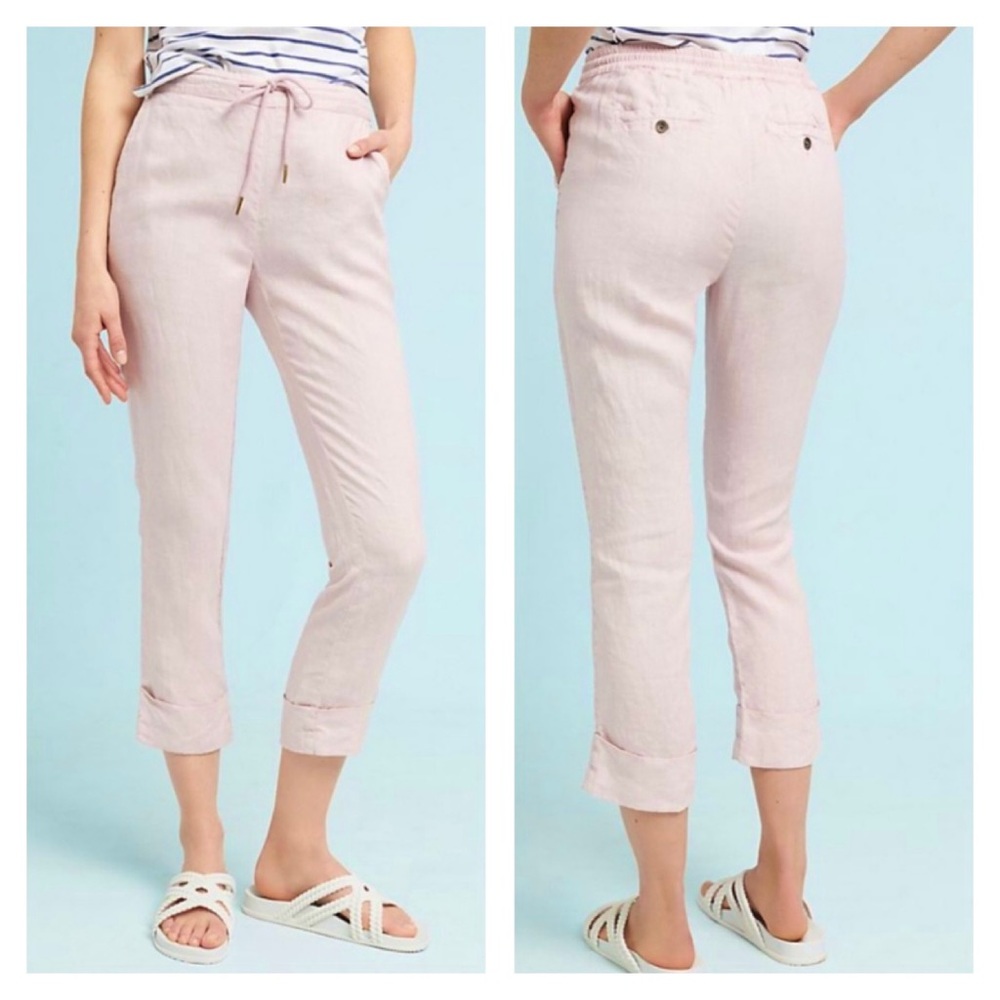 Anthropologie & Michael Stars pink linen cuffed drawstring trousers